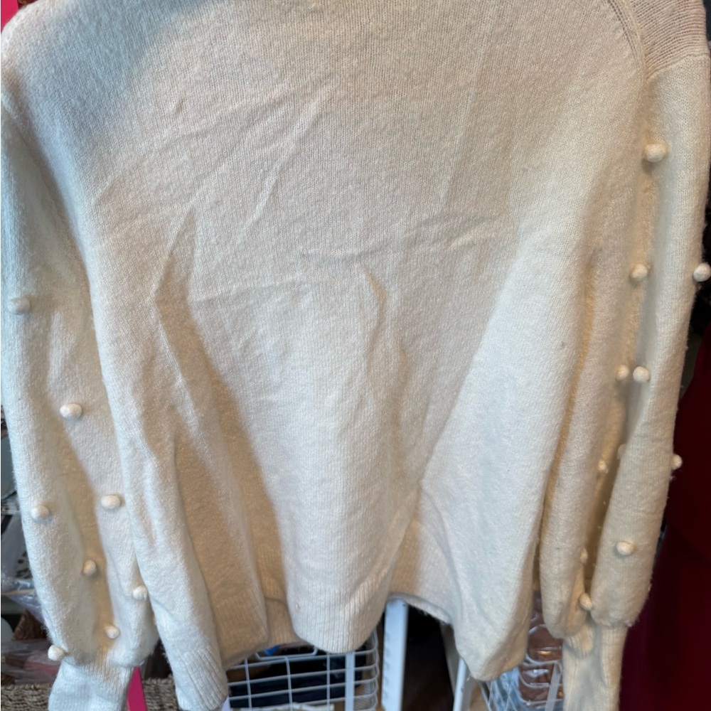 Madewell Cream V-Neck Pom-Pom Sweater size Large pre loved - Picture 4 of 4